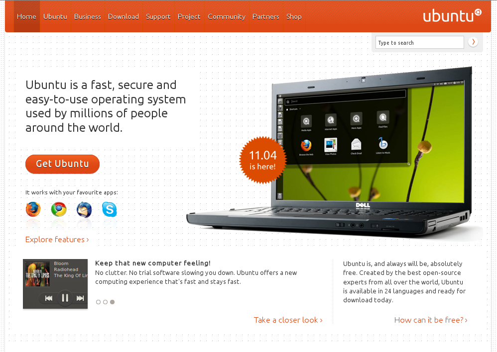 Ubuntu 11. Get Ubuntu. Linux shop. Stay fast